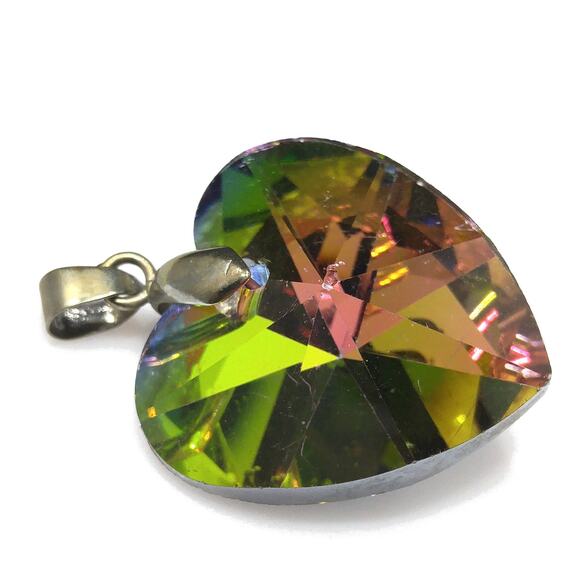 Vintage Crystal Heart Pendant,  18KGP Bail, 1960s Jewelry - Picture 2 of 10